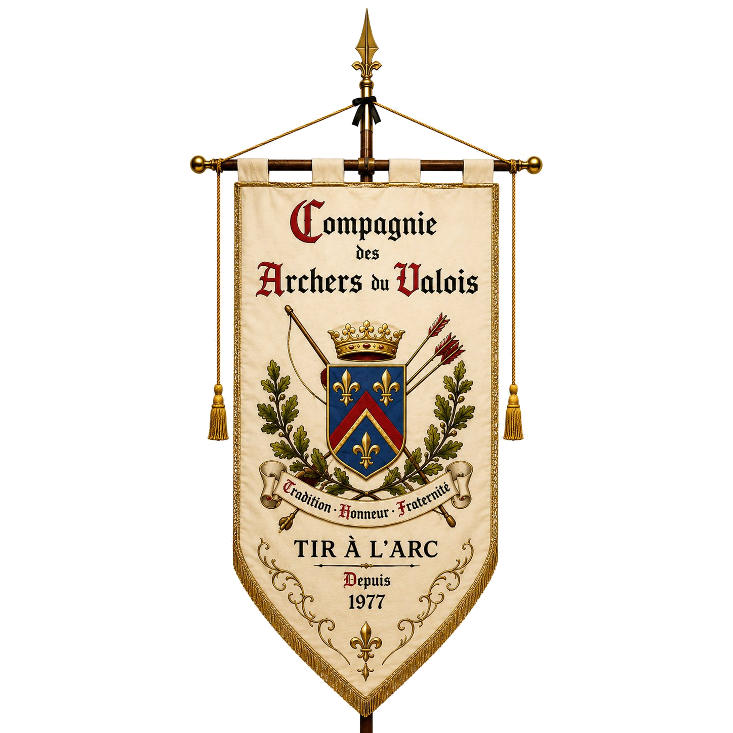 Bannière de compagnie brodée — Compagnie des Archers du Valois